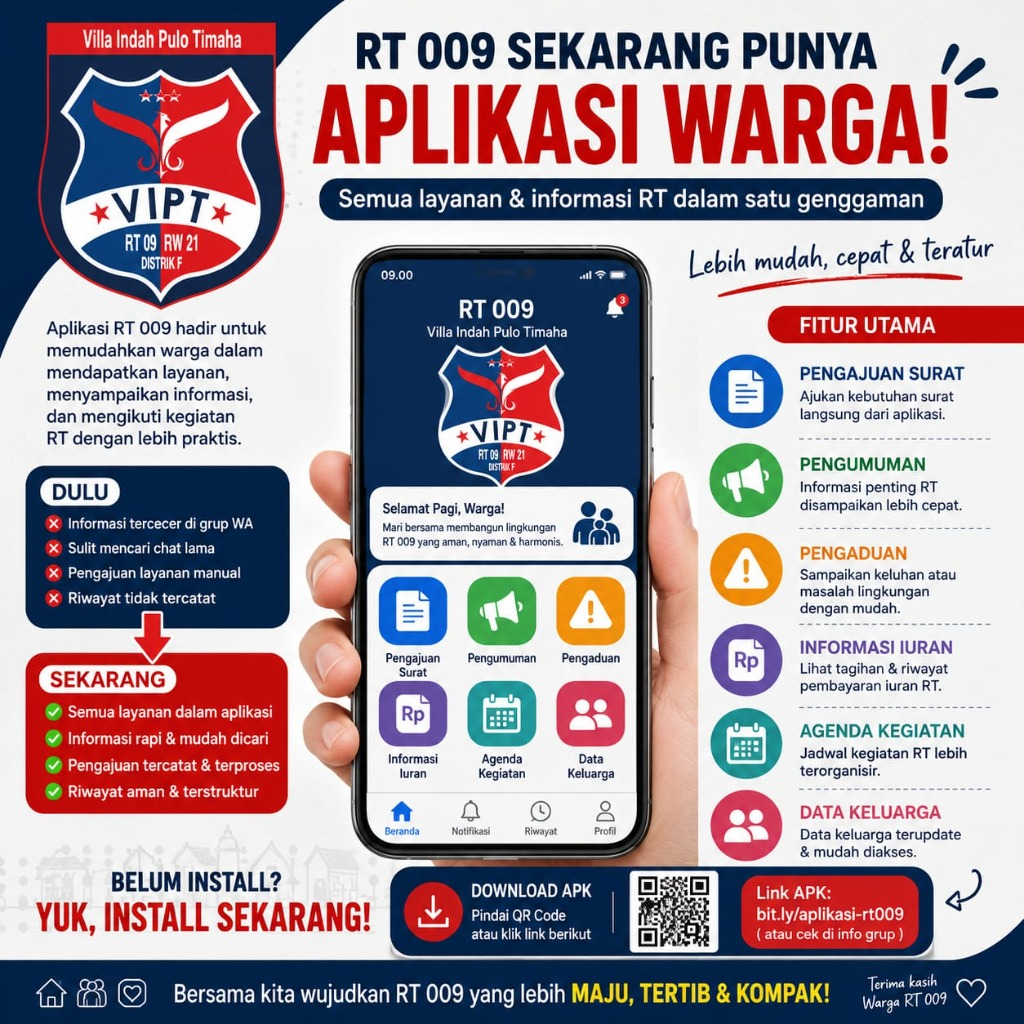 Poster Aplikasi Warga RT 009 Villa Indah Pulo Timaha